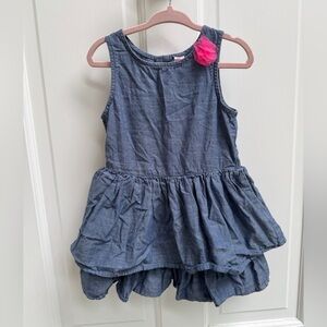 NWOT Cherokee 3T Girls Denim Blue Sleeveless Dress with Pink Floral Accent